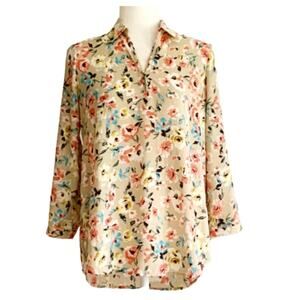 Bellatrix Blouse Shirt Semi Sheer Floral Button Front Blouse Top Size Small